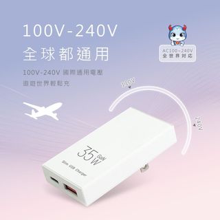 *大象生活館*【Dr.AV聖岡】USB-352SF 氮化鎵快充充電器 PD+QC 35W 雙孔快充 GaN超薄摺疊插頭
