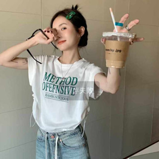 〖麻麻A3〗🔥臺灣現貨速發🔥夏季字母棉T 抽繩露腰短款上衣 寬鬆海灘罩衫 兩色可選 (現貨＋預購)