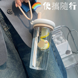 熱賣夏季高顏值運動吸管水壺水瓶 塑膠吸管防摔學生兒童大容量水杯 環保便攜隨行杯 透明水杯 果汁飲料咖啡奶茶杯 茶水分離杯