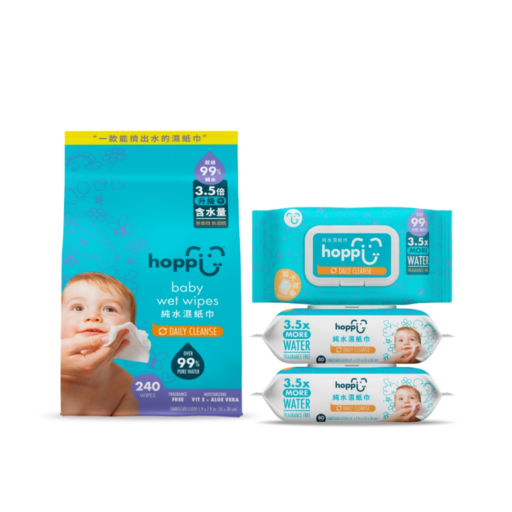Hoppi嬰兒純水濕紙巾80抽升級款12包【加蓋款】敏感肌適用 無酒精無香精 99%純EDI水【單箱毛重6.7kg】】