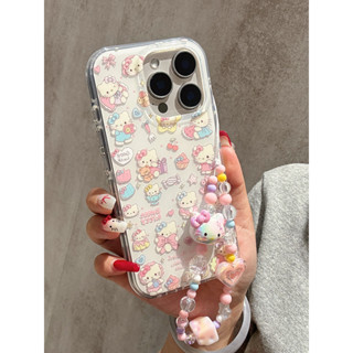 卡通 米底波點粉衣Kitty貓 配手鏈 全包防摔保護套 iPhone 16 Pro Max 15 14 13 手機殼