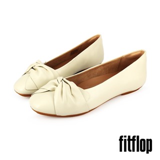 【FitFlop】女 DELICATO 柔軟紐結紋皮革芭蕾舞平底鞋-12-15620-米色