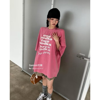 Sammi 韓國代購-東大門 正韓 Unisex 水洗感 不規則字母排列圖案 五分袖上衣 426