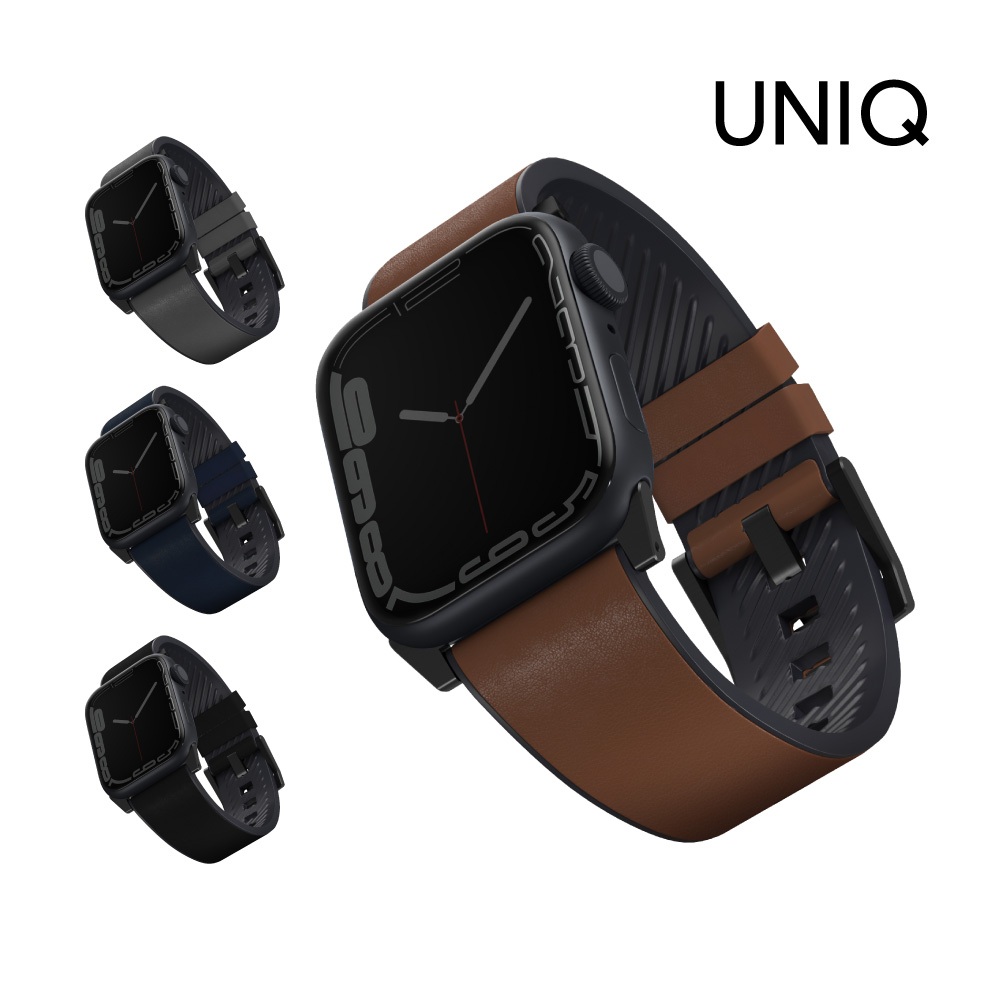 UNIQ 防潑水皮革矽膠錶帶 適用 Apple Watch 49/42/44/45/46mm Straden 亞瑟3C