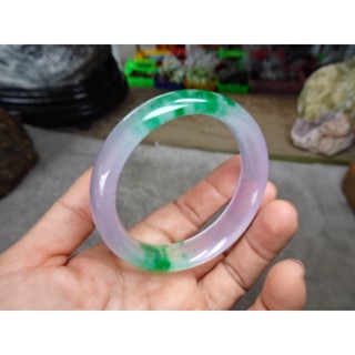 翡翠伴生礦 冰種 陽綠飄花紫羅蘭水沫玉厚寬版手鐲→C4990