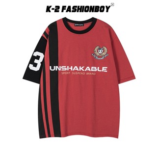 【K-2】UNSHAKABLE 美式 印花 設計感 運動風 短袖上衣 短T 穿搭 寬鬆落肩 數字3【JU139】