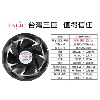 D●臺灣三巨✯ SJ2509 圓直徑25公分 鐵葉 散熱 工業 排風扇 雙滾珠 通風扇 抽風扇 排煙風扇 AC 風扇