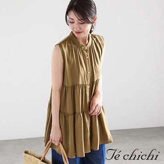 Te chichi 緞面光澤感分層抓摺無袖襯衫(FC43L0A1480)