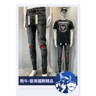 Re美國潮牌 牛仔褲 [戰牛精品] 美式牛仔褲 RE潮牌 歐美原裝 潮牌衣服 全新真品 小直筒牛仔褲 伸縮牛仔褲 破褲