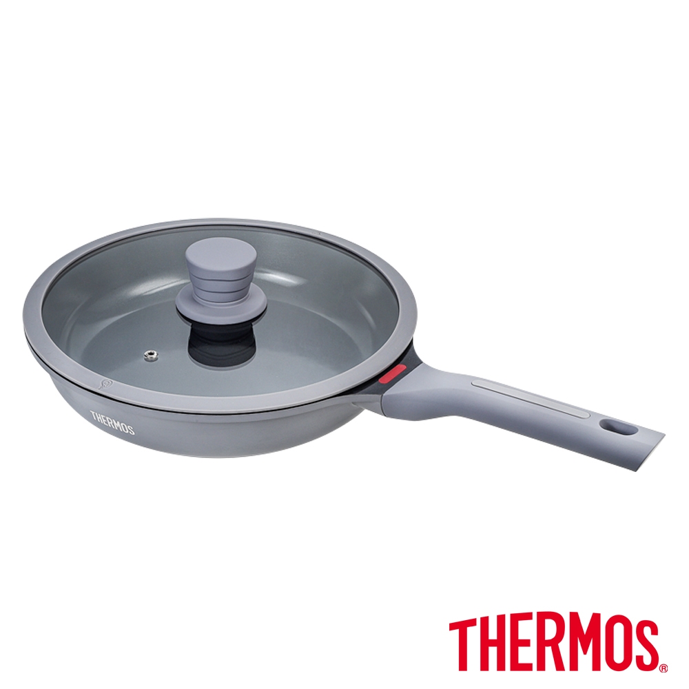 【品牌會員兌換禮】【THERMOS膳魔師】星曜陶瓷不沾鍋 單柄附蓋壓鑄平底鍋28cm(TFC-F28-MTGY)