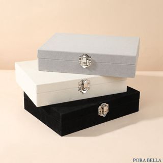 <Porabella>新款絨布首飾盒 方形珠寶盒 首飾盒飾品盒 戒指項鍊耳環耳夾收納 飾品收納 多層絨布三色首飾收納盒