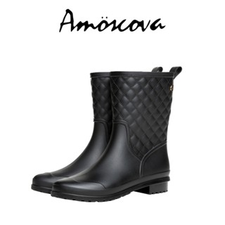 (小碼專區現貨)【Amoscova】 中筒女雨靴 時尚可愛防水防滑 雨鞋 雨靴 雨靴女(1611)