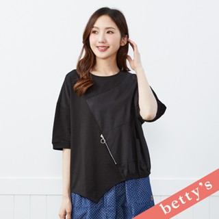 betty’s貝蒂思(41)裝飾拉鍊不對稱拼接上衣(黑色)
