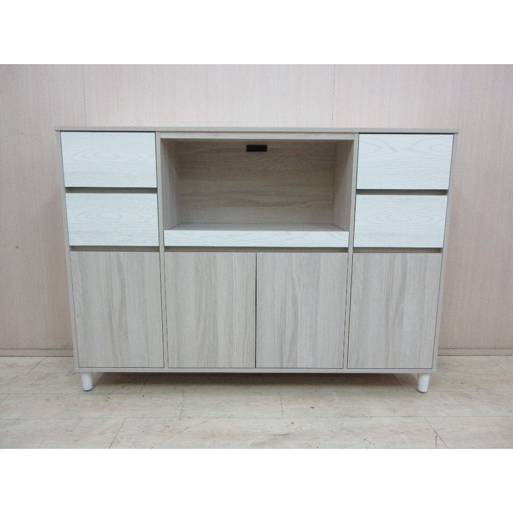 新竹二手家具◎百豐悅2手傢俱-庫存新品出清 白橡木色159公分四門五抽餐櫃 電器櫃 碗盤收納 桃園2手家具 造橋二手傢俱