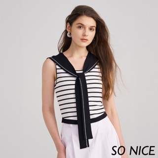 SO NICE【特惠】海軍風水手領條紋短版針織上衣｜都會時尚女裝 【29430002】