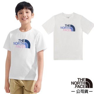 【美國 The North Face】兒童 男童 女童 圓領短袖排汗衣 運動T恤 運動休閒上衣 休閒衫/雪峰白 8DCQ