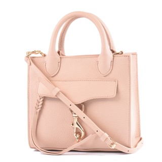 Rebecca minkoff Megan 真皮荔枝紋手提/斜背二用包-金釦粉/迷你款 【美國正品現貨】