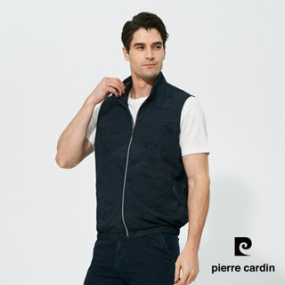 【pierre cardin 皮爾卡登】男款 吸濕速乾微彈性印花休閒立領薄背心-深藍色 (5257362-39)