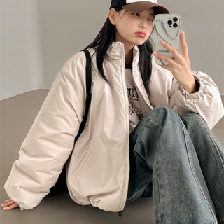 Codibook｜韓國 Loonough 綁帶領連帽鬆身拉鍊棉服［現貨 - 米褐色］羽絨外套 飛行員夾克 女裝