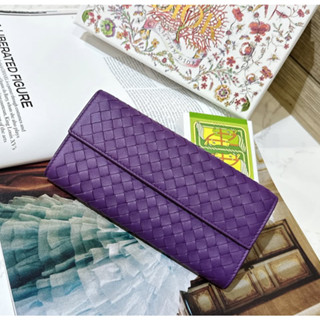 二手旗艦 Bottega Veneta BV 全新現貨 紫色 編織 8卡 內ㄇ字 拉鍊 長夾 (中友店)