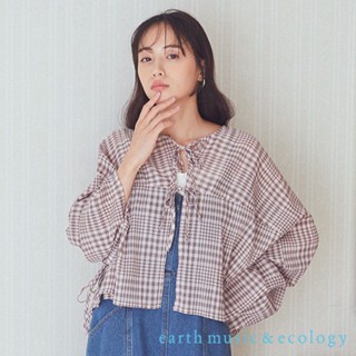 earth music&ecology 素面/格紋抽繩設計綁結長袖襯衫(1L43L0A0400)