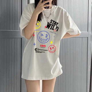 【MEETYU】臺灣快速出貨 高街美式oversize 個性趣味印花T恤女裝 圓領五分袖 寬鬆t恤 大尺碼上衣 夏天短袖