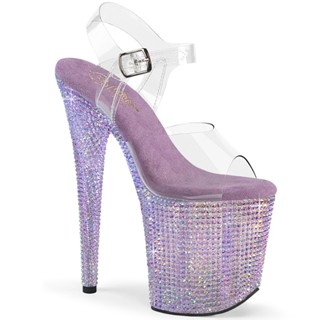 Shoes InStyle 美國品牌 PLEASER 原廠正品透明水鑽高跟涼鞋 有大尺碼『粉紅紫色』BEJEWELED