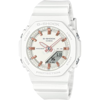 CASIO 卡西歐 G-SHOCK 優雅玫瑰金時標 八角雙顯手錶 送禮推薦-百搭白 GMA-P2100M-7A