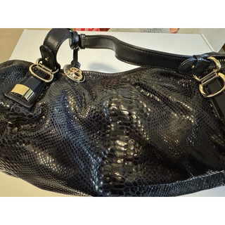 【九成新正品】BO Derek 經典黑色蟒蛇紋手提包｜大容量 質感百搭