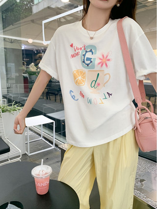 【OHSHI｜臺灣24h出貨】短袖T恤 女生短袖 夏天短袖 短袖上衣 純棉上衣 短T 女 棉T 圓領短袖上衣 5193a