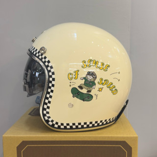 山道紳士 THH T383S 蛋型窄帽體 小帽體 小頭專屬 內墨鏡 彩繪 復古安全帽 3/4罩 河先森 象牙白
