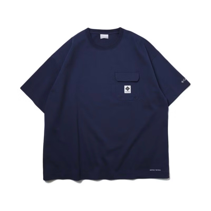 日本支線 哥倫比亞Columbia logo厚磅 寬鬆 翻蓋布標 圓領口袋 排汗快乾 短袖 Pocket T-shirt