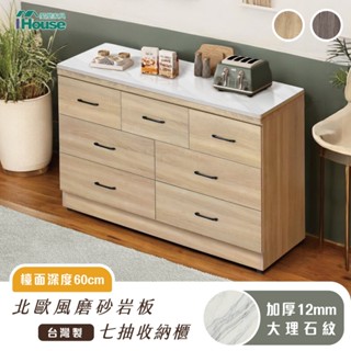 IHouse-臺灣製 巖板+木心板 7抽收納櫃(免組裝鬥櫃/餐桌櫃/工作桌/育嬰桌/中島桌/置物櫃)