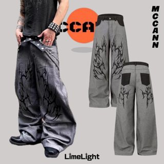 ☆LimeLight☆ MCCNN 撞色 荊棘 設計感 牛仔褲 寬褲 休閒長褲 廣州連線
