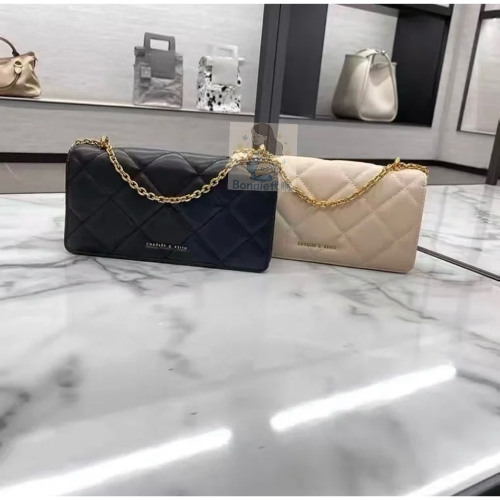 Bonnie代購🖤新加坡小CK小香風 納帕皮菱格紋鏈條長夾 鍊條包 WOC 單肩包 側背包