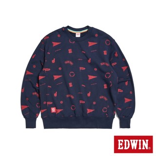 EDWIN 男款 BLUE TRIP 滿版印花寬版長袖T恤(丈青色)
