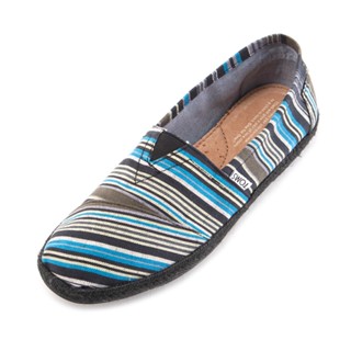 TOMS 男 Classic Canvas 經典多色條紋帆布鞋 黑色 舒適休閒鞋 圓頭平底懶人鞋 一腳蹬樂福鞋