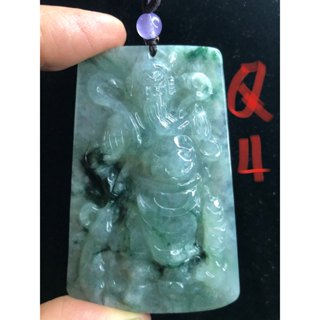 Q組附證書藍水飄花天然玉石緬甸玉A貨翡翠武財神關公吊墜掛件墬子項鍊玉珮珠寶首飾寶石飾品內多款請進