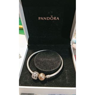 潘朵拉PANDORA硬環17公分正品925銀贈雪花串飾