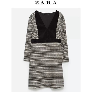 ZARA Trafaluc黑色V領連身裙 ZARA+TRF+女裝+天鵝絨提花洋裝
