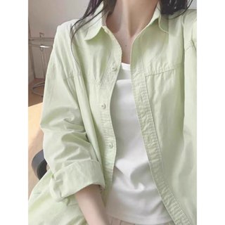⚡臺灣出貨 春日粉色純棉襯衫女 多巴胺襯衣 小個子寬鬆上衣外套 韓版襯衫 長袖襯衫 防曬襯衫 薄外套 休閒襯衫 棉質襯衣