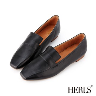 [HERLS 樣品鞋]全真皮線條感橫帶樂福鞋-黑色 40號 原價2780