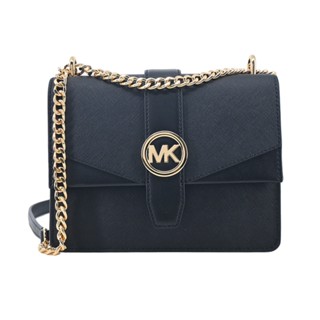 Michael Kors Greenwich 素色皮革鍊帶斜揹包-黑｜100%原廠真品｜JS Maxx官方旗艦館