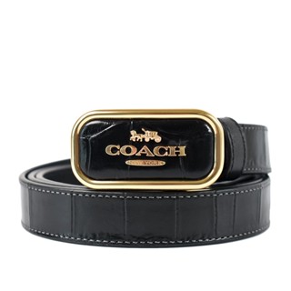COACH 女款 動物紋金屬LOGO皮革雙面用皮帶-黑色 【美國正品現貨】