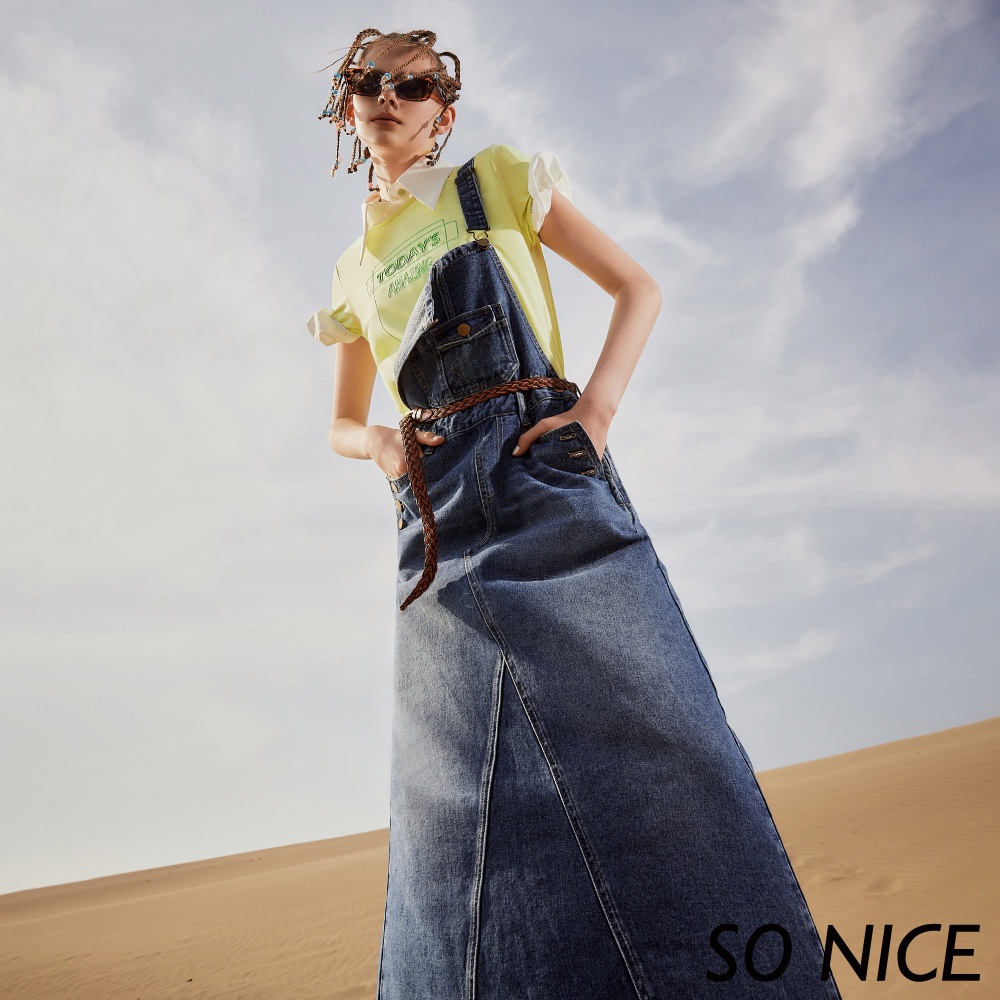 SO NICE【特惠】A字牛仔吊帶長裙｜都會時尚女裝【97333007】