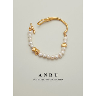 ｜ANRU 流雲｜純銀珍珠半鐲手鍊 ｜S925 18K金色 天然珍珠 手鍊 手環 Pearl Bracelet