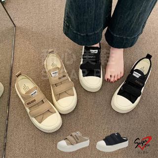 可愛厚底帆布懶人休閒鞋【臺灣現貨快出】厚底鞋 魔鬼氈 半拖休閒鞋 餅乾鞋 平底 小白鞋 XZL-205 XZL-305