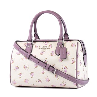 COACH 銀字花卉防刮手提/斜背二用寬背帶波士頓包-莫蘭迪紫【美國正品現貨】