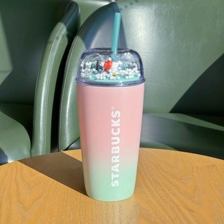 Starbucks官方正品！星巴克杯子2023聖誕節473ml節日萌寵款滑雪哈士奇粉綠漸變不銹鋼吸管杯咖啡杯果汁茶水杯