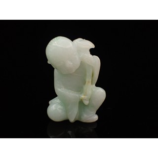 ｛珍璽翡翠｝天然A貨翡翠 天然翡翠 翡翠 翡翠擺件 天然A貨翡翠童子立體雕小擺件(長50寬37厚15mm)